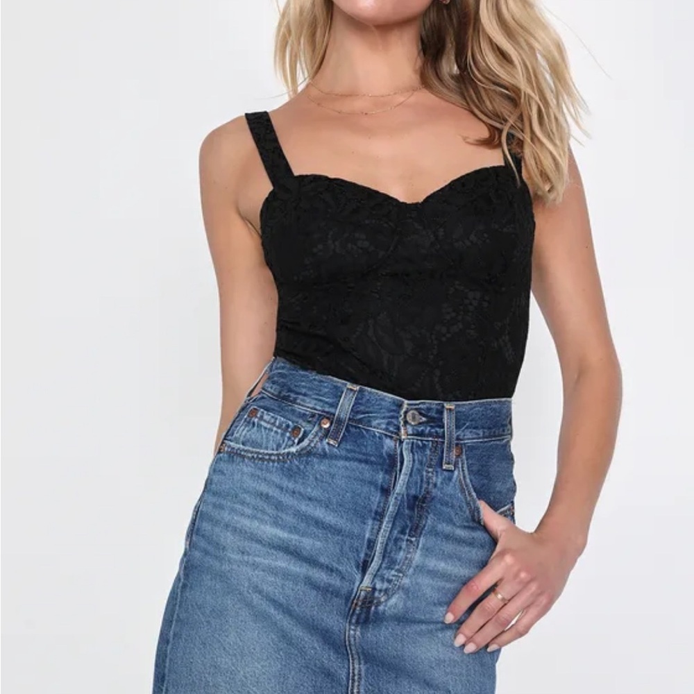 Lulu's Black Lace Sleeveless Bustier Bodysuit